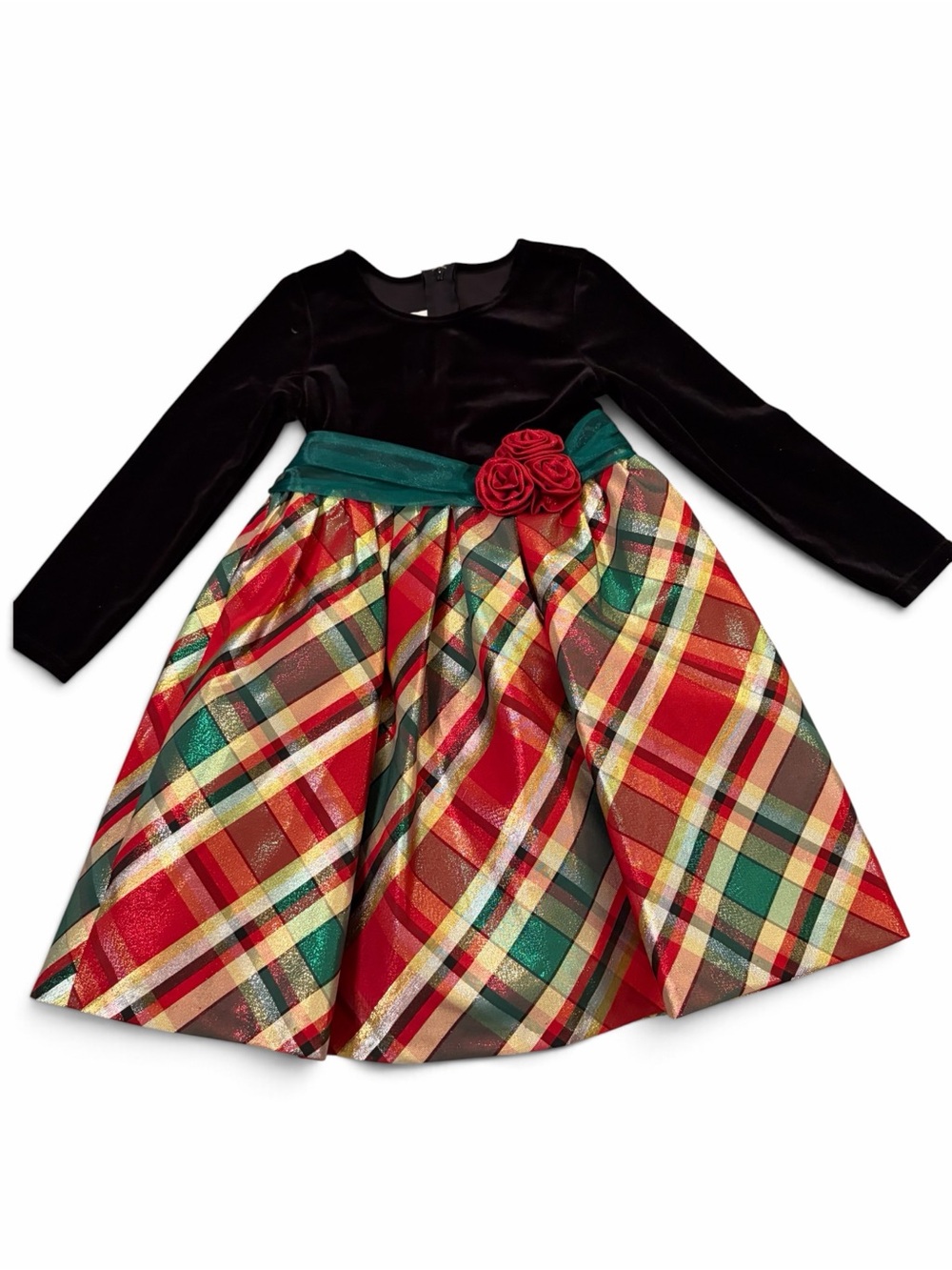 Bonnie Jean Holiday Plaid Velvet Bodice Dress With Taffeta Skirt Lk New SZ 4